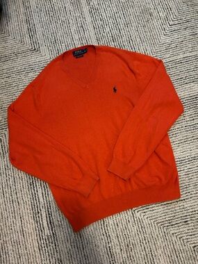 Polo Ralph Lauren Orange V-Neck Sweater Men’s Size XL Pima Cotton